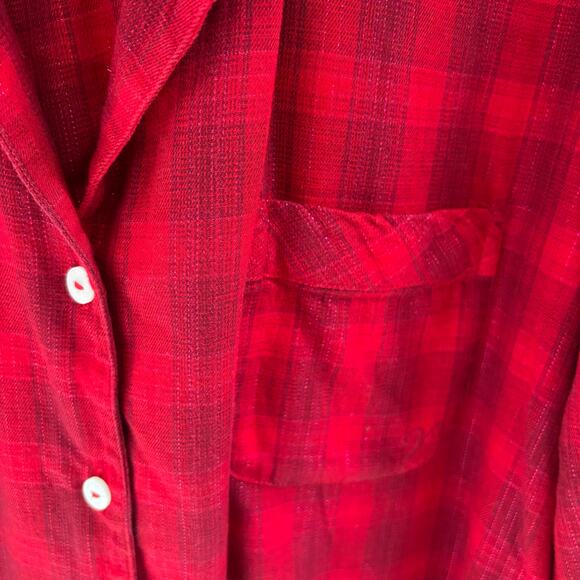 Victoria's Secret Red Christmas Plaid Button Down Pajamas 2 Piece Size Medium - Picture 4 of 9